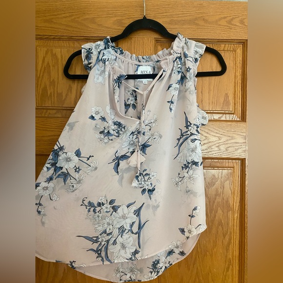 MISA Los Angeles Veneda Pink Floral Sleeveless Ruffle Top - Picture 4 of 7